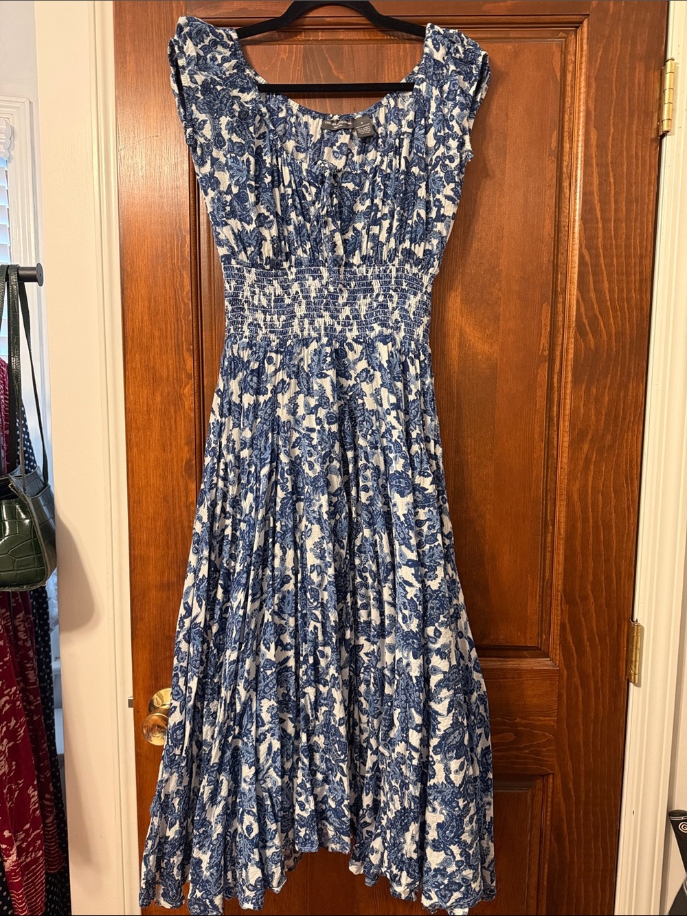 Blue and White Floral Smocked Dress